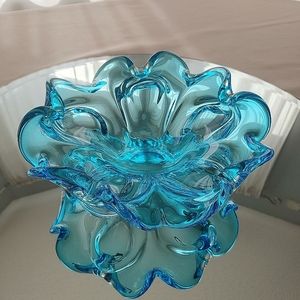Vintage MCM Lorraine Blue Glass Dish